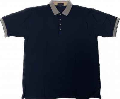 Men's Antigua Short Sleeve Polo - Navy with Plaid accents